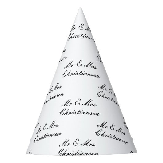 Elegant script Mr en Mrs bruiloft party cone pette Feesthoedjes (Voorkant)