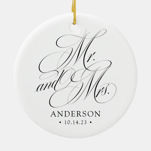 Elegant script Mr en Mrs Pas getrouwd Christmas Keramisch Ornament (Achterkant)
