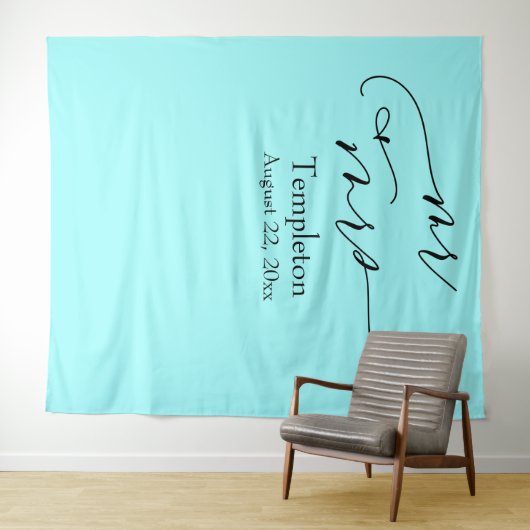Elegant Script Mr & Mrs Aqua Foto Achtergrond Wandkleed (In Situ (horizontaal))
