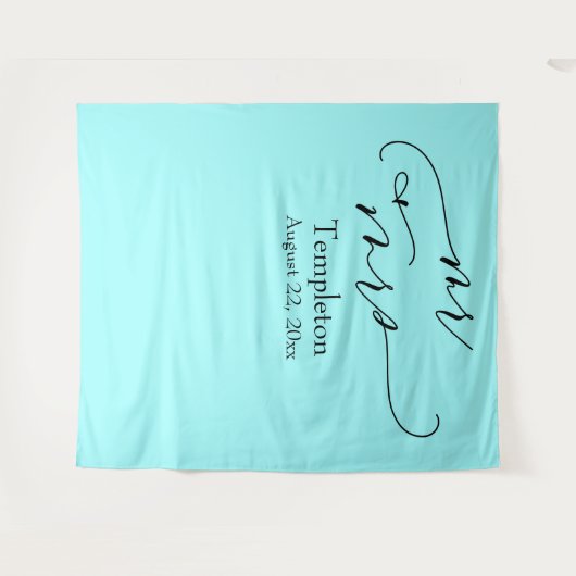 Elegant Script Mr & Mrs Aqua Fotobackground Wandkleed (Voorkant (horizontaal))