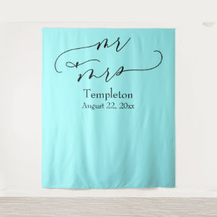 Elegant Script Mr & Mrs Aqua Fotobackground Wandkleed