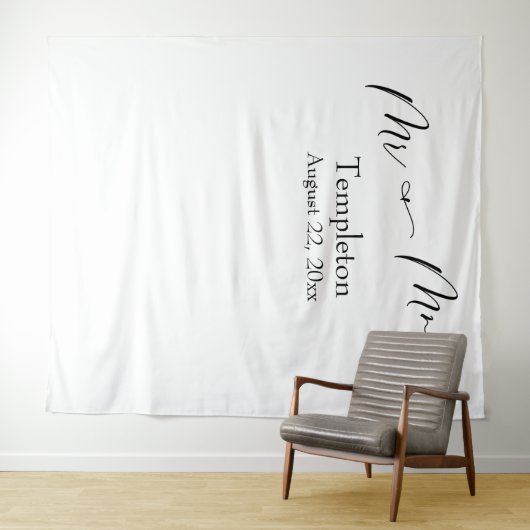 Elegant Script Mr & Mrs Simple Photo Background Wandkleed (In Situ (horizontaal))