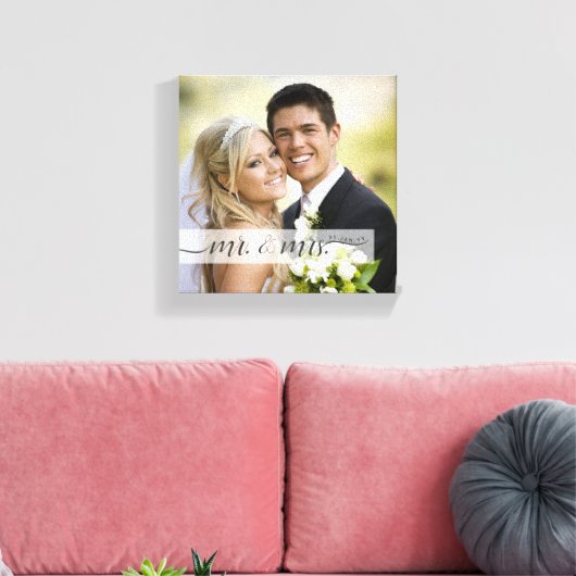 Elegant Script Mr & Mrs trouwdatum | Gelegenheid Canvas Afdruk (Insitu (Woonkamer))