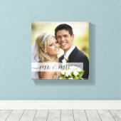 Elegant Script Mr & Mrs trouwdatum | Gelegenheid Canvas Afdruk (Insitu (Houten vloer))