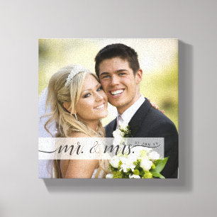 Elegant Script Mr & Mrs trouwdatum Gelegenheid Canvas Afdruk