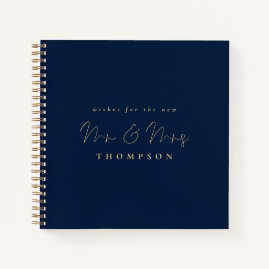 Elegant Script Mr. Mrs. Wedding Navy Gold Gastenbo Notitieboek (Voorkant)