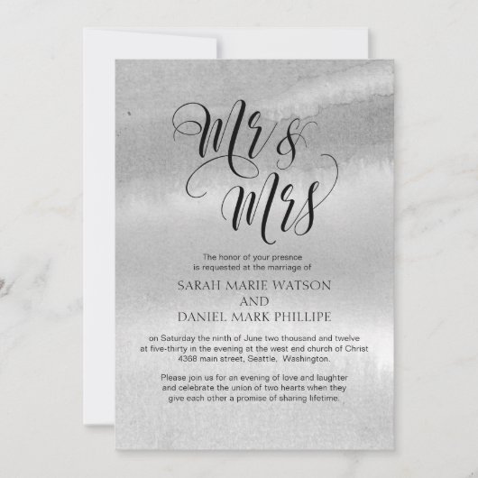 Elegant Script Mr & Mrs Wedding Typography Invite Kaart (Voorkant)