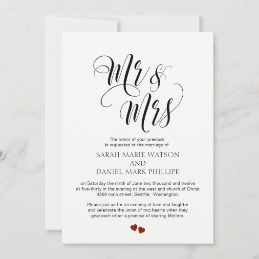 Elegant Script Mr. & Mrs Wedding Typography Uitnod Kaart (Voorkant)