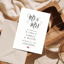 Elegant Script Mr. & Mrs Wedding Typography Uitnod Kaart