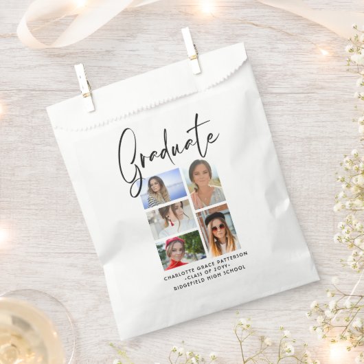 Elegant Script Multi Photo Afstuderen Afstuderen Bedankzakje (Geknipt)