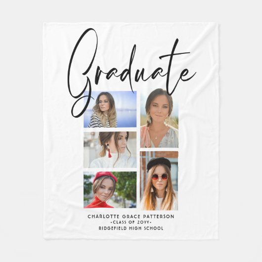 Elegant Script Multi Photo Afstuderen Afstuderen Fleece Deken (Voorkant)