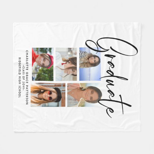 Elegant Script Multi Photo Afstuderen Afstuderen Fleece Deken (Voorkant (Horizontaal))