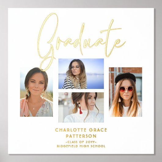 Elegant Script Multi Photo Afstuderen Afstuderen Folie Afdrukken (Voorkant)