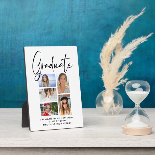 Elegant Script Multi Photo Afstuderen Afstuderen Fotoplaat (Zijkant)