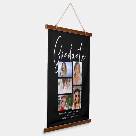 Elegant Script Multi Photo Afstuderen Afstuderen Hangend Wandkleed (Gebogen)