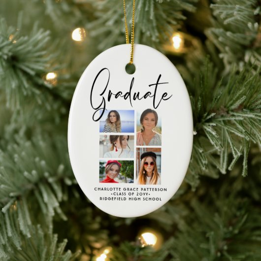 Elegant Script Multi Photo Afstuderen Afstuderen Keramisch Ornament (Boom)