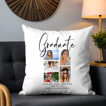 Elegant Script Multi Photo Afstuderen Afstuderen Kussen<br><div class="desc">Het Elegant Manuscript Multi Afstuderen van de Foto Afstuderen Sierkussen kenmerkt vijf van uw favoriete foto's van uw college of middelbare school afstuderen met de droommoderne zwarte bekleding van het calligrafische manuscript "Afstuderen". Eenvoudig,  stijlvol en stijlvol afstuderen,  handige cadeautjes. Creëer door ©Evco Studio www.zazzle.com/store/evcostudio</div>