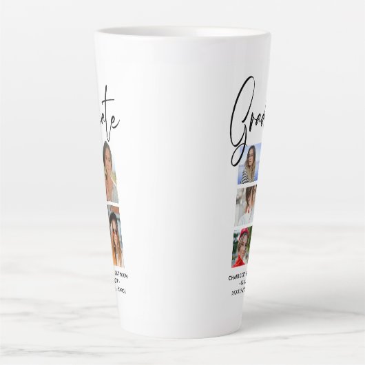 Elegant Script Multi Photo Afstuderen Afstuderen Latte Mok (Voorkant)