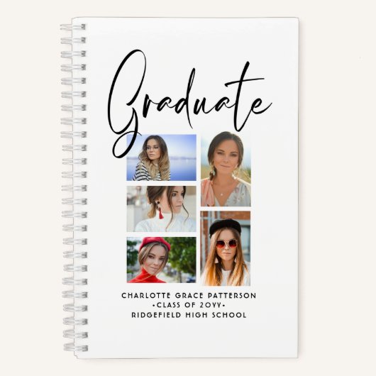Elegant Script Multi Photo Afstuderen Afstuderen Notitieboek (Voorkant)