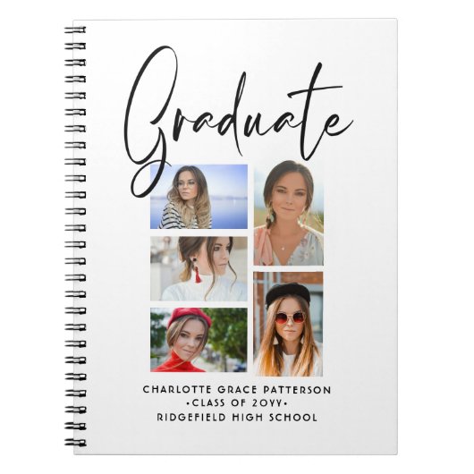 Elegant Script Multi Photo Afstuderen Afstuderen Notitieboek (Voorkant)