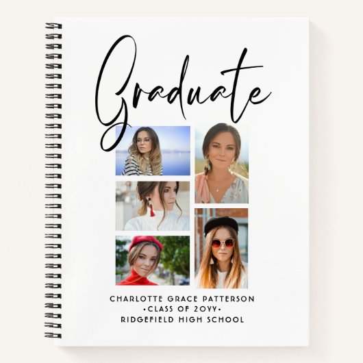 Elegant Script Multi Photo Afstuderen Afstuderen Notitieboek (Voorkant)