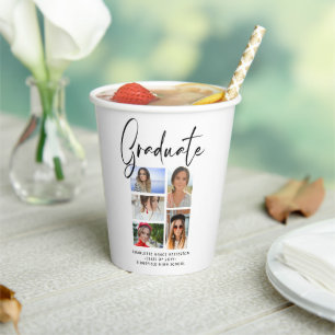 Elegant Script Multi Photo Afstuderen Afstuderen Papieren Bekers