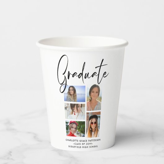Elegant Script Multi Photo Afstuderen Afstuderen Papieren Bekers (Achterkant)