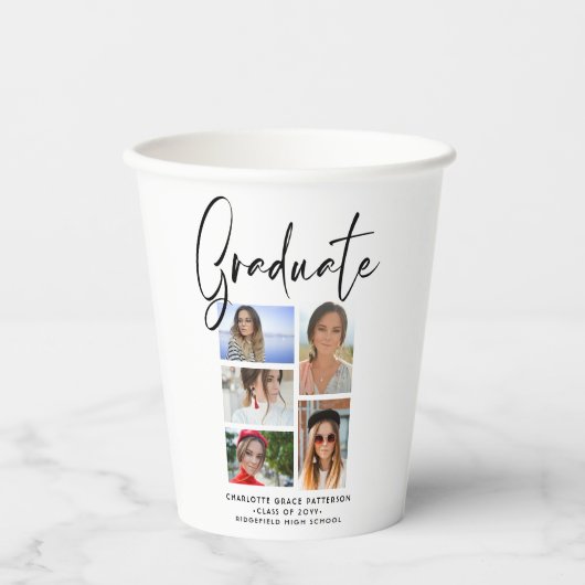 Elegant Script Multi Photo Afstuderen Afstuderen Papieren Bekers (Voorkant)