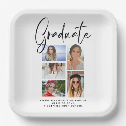 Elegant Script Multi Photo Afstuderen Afstuderen Papieren Bordje (Voorkant)