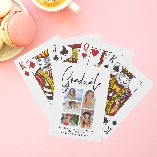 Elegant Script Multi Photo Afstuderen Afstuderen Pokerkaarten