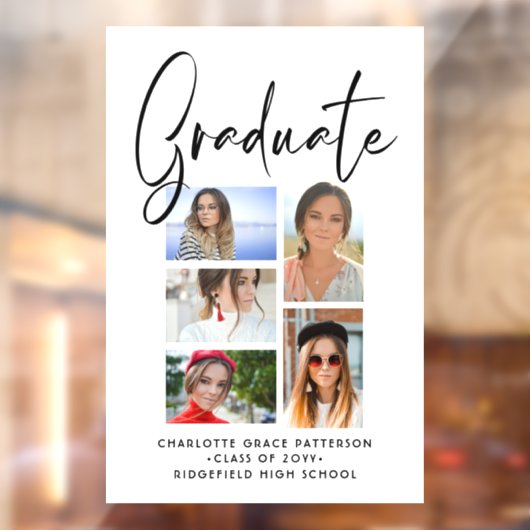 Elegant Script Multi Photo Afstuderen Afstuderen Raamsticker (Vel 2)