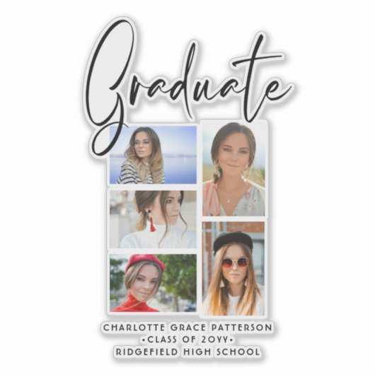 Elegant Script Multi Photo Afstuderen Afstuderen Sticker (Voorkant)