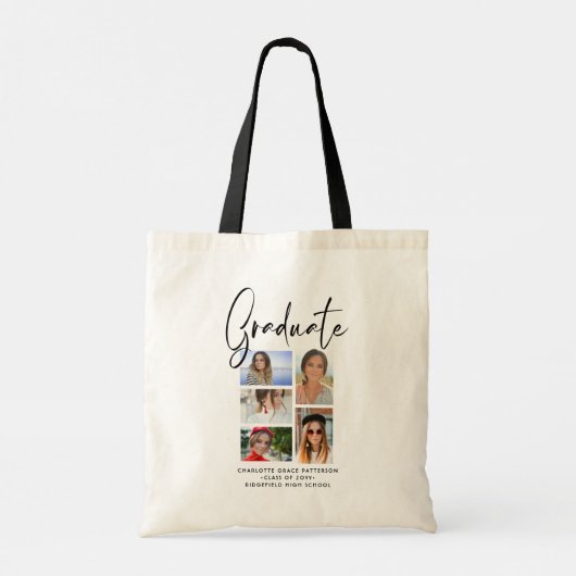 Elegant Script Multi Photo Afstuderen Afstuderen Tote Bag (Achterkant)