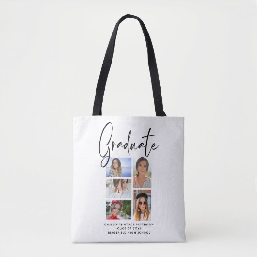 Elegant Script Multi Photo Afstuderen Afstuderen Tote Bag (Voorkant)
