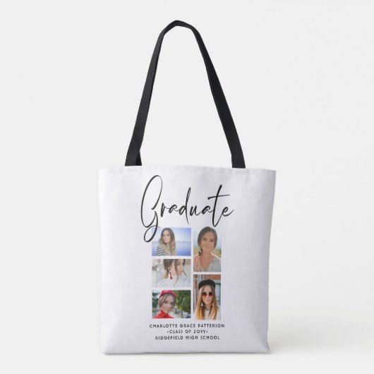 Elegant Script Multi Photo Afstuderen Afstuderen Tote Bag (Achterkant)