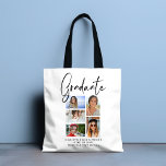Elegant Script Multi Photo Afstuderen Afstuderen Tote Bag<br><div class="desc">Het Elegant Manuscript Multi Afstuderen van de Foto Afstuderen Canvas tassen kenmerkt vijf van uw favoriete foto's van uw college of middelbare school afstuderen met de droevige moderne zwarte bekleding van het calligrafische manuscript "Afstuderen". Eenvoudig,  stijlvol en stijlvol. Creëer door ©Evco Studio www.zazzle.com/store/evcostudio</div>