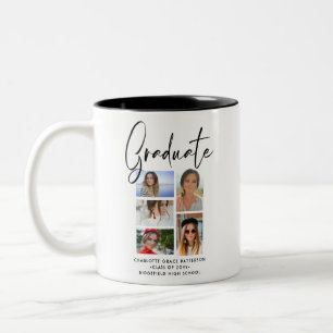Elegant Script Multi Photo Afstuderen Afstuderen Tweekleurige Koffiemok