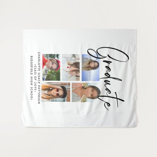 Elegant Script Multi Photo Afstuderen Afstuderen Wandkleed (Voorkant (horizontaal))