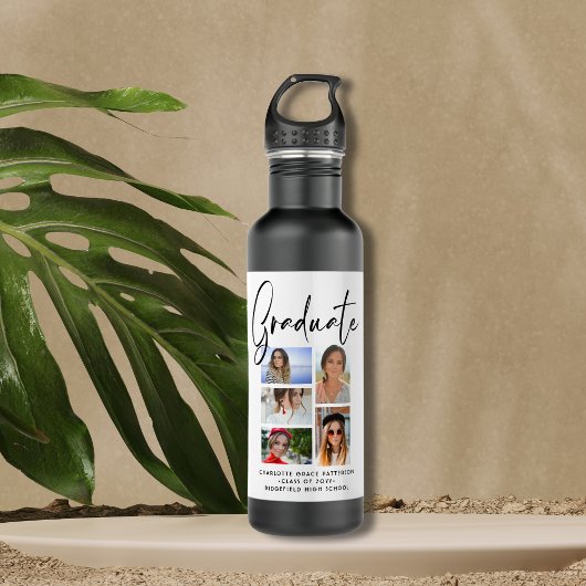 Elegant Script Multi Photo Afstuderen Afstuderen Waterfles