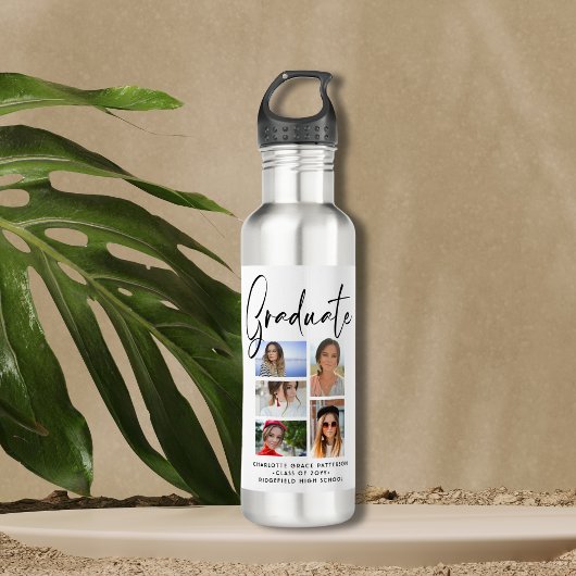 Elegant Script Multi Photo Afstuderen Afstuderen Waterfles