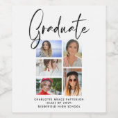 Elegant Script Multi Photo Afstuderen Afstuderen Wijn Etiket (Enkel label)