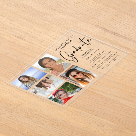 Elegant Script Multi Photo Graduparty Acryl Uitnodigingen (Laagn)