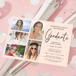 Elegant Script Multi Photo Graduparty Kaart