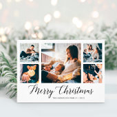 Elegant Script Multi Photo Grid | Vrolijk kerstfee Feestdagenkaart
