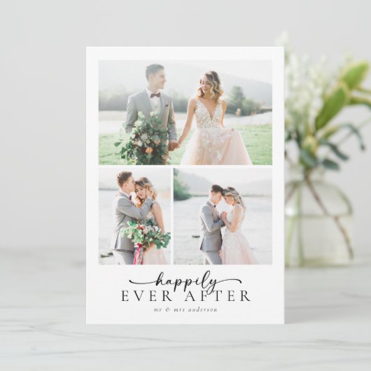 Elegant Script Multiple Photo Wedding Bedankkaart (Staand voorkant)