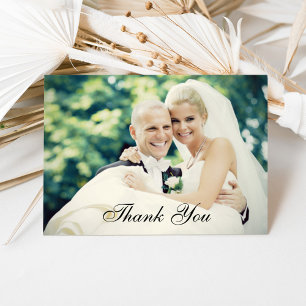 Elegant Script Multiple Photo Wedding Bedankkaart