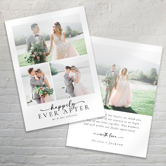 Elegant Script Multiple Photo Wedding Bedankkaart