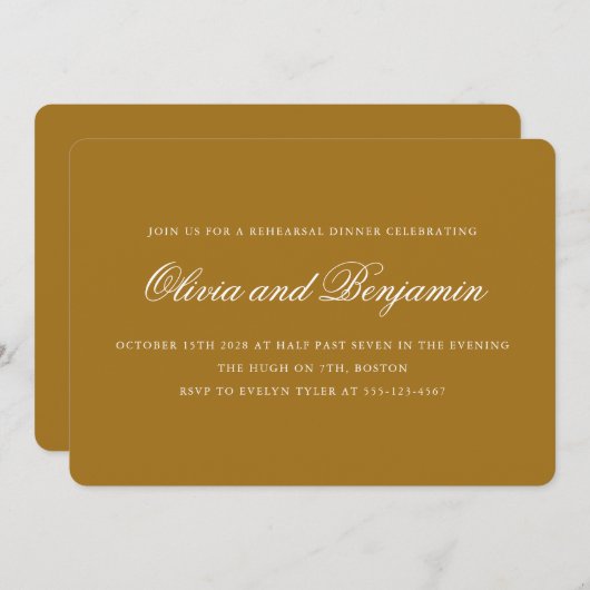 Elegant Script Mustard Gold Chic repetitie diner Kaart (Voorkant / Achterkant)