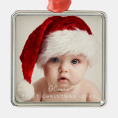 Elegant Script My 1st Christmas Baby's Photo Metalen Ornament (Voorkant)