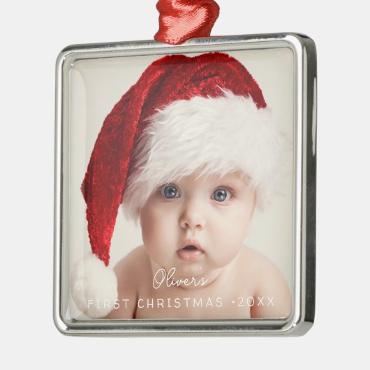 Elegant Script My 1st Christmas Baby's Photo Metalen Ornament (Links)